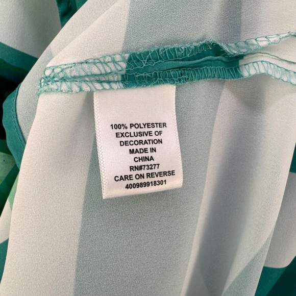 ELLE Tank Top Sz L Green White Stripes Front Floral Print Ladder Stitch neckline - Picture 5 of 6